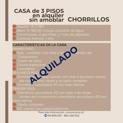 Casa en alquiler en Guardia Peruana (CH-CA-001)